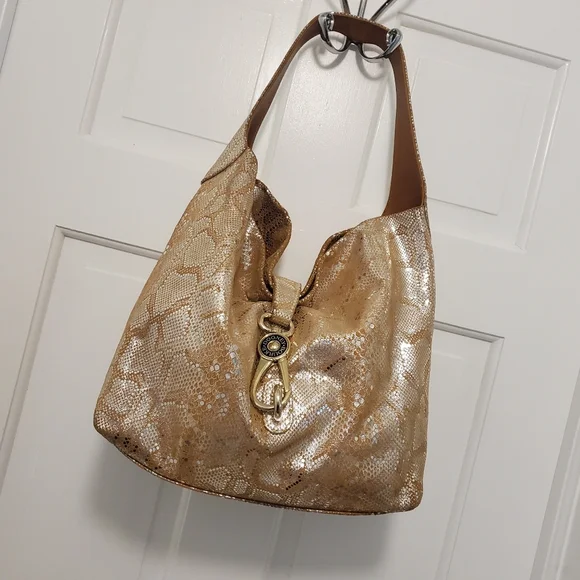 Dooney & Bourke Gold/Silvertone Snakeprint Leather Hobo Bag - Picture 6 of 14